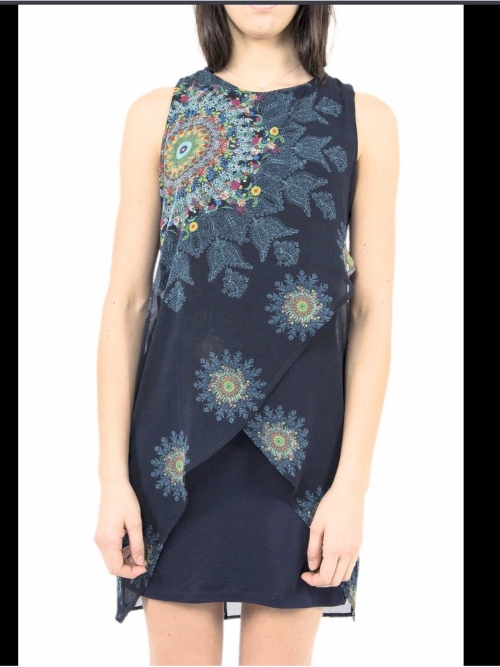 Desigual Navy Sleeveless mini Dress with Multicolor Mandala Prints